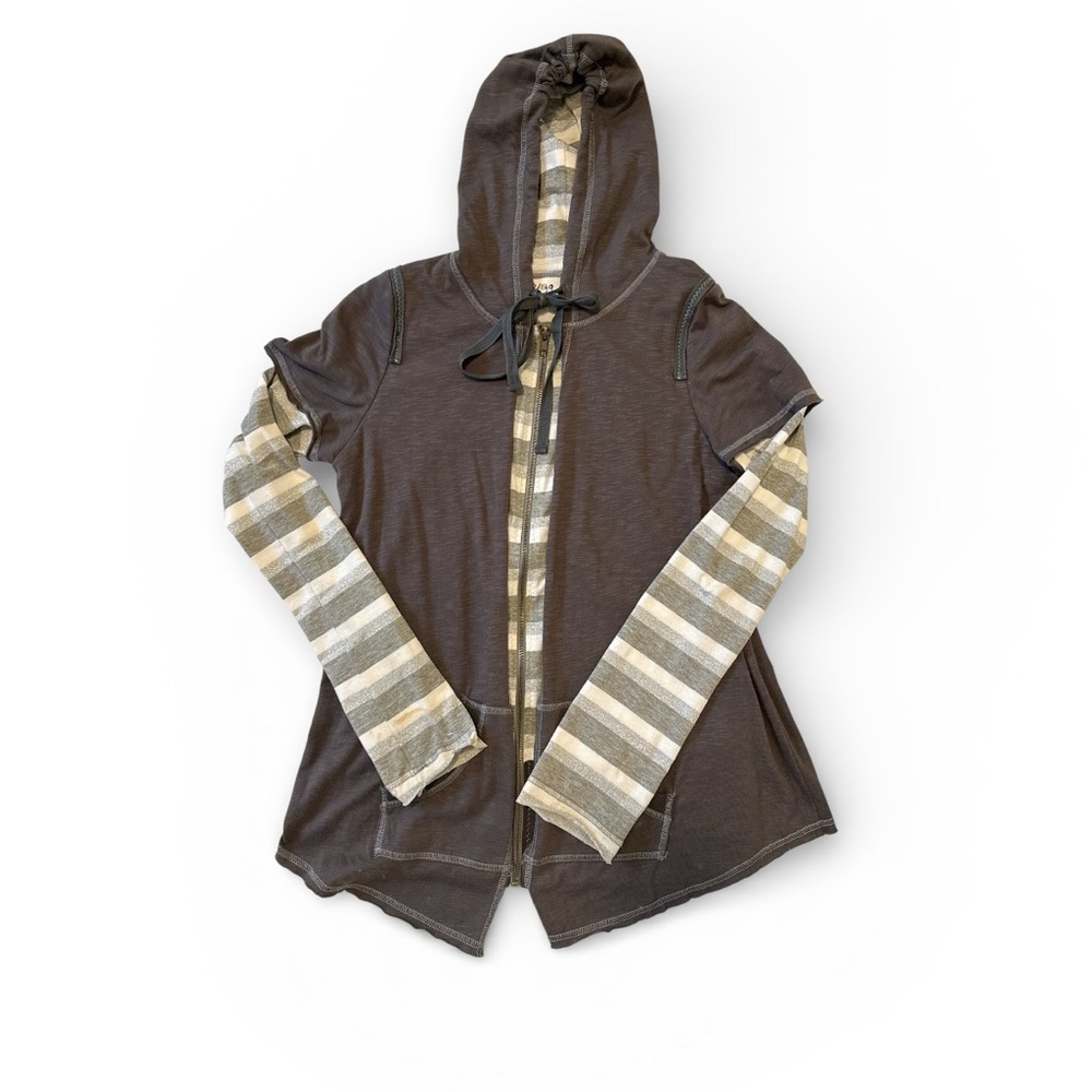 Yag Couture women’s Shabby chic layered zip up hoodie gray/white size large